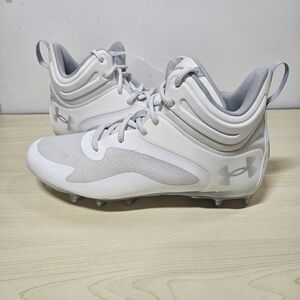 Under Armour Command MC Mid Lacrosse Cleats White Gray 3025639-100 Men's Size 10